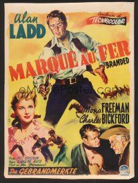 8y455 BRANDED Belgian '50 great artwork image of tough cowboy Alan Ladd with gun in hand!