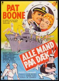 8y206 ALL HANDS ON DECK Danish '62 artwork of Navy Captain Pat Boone, sexy Barbara Eden!