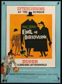 8y247 EMIL & THE DETECTIVES Danish '64 Walt Disney, Walter Slezak, cool artwork!