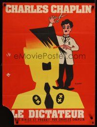 8y045 GREAT DICTATOR French 23x32 R73 Charlie Chaplin directs and stars, Leo Kouper art!
