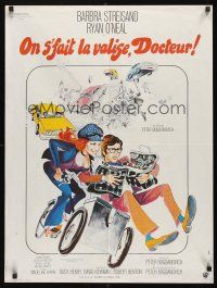 8y067 WHAT'S UP DOC French 23x32 '73 wacky art of Barbra Streisand & Ryan O'Neal on bike!