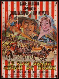 8y076 CIRCUS WORLD French 15x21 '65 Claudia Cardinale, John Wayne is wild across the world!