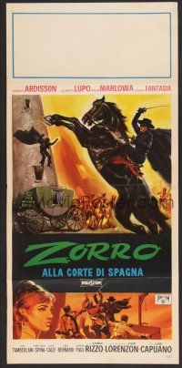 8y775 ZORRO IN THE COURT OF SPAIN Italian locandina '62 action art of masked hero on rearing horse!