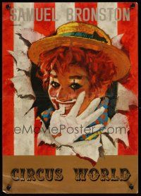 8y657 CIRCUS WORLD Italian 13x19 '65 Samuel Bronston presents, cool artwork of clown!