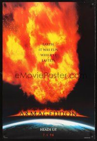 8z038 ARMAGEDDON teaser DS 1sh '98 Bruce Willis, Ben Affleck, Billy Bob Thornton, Liv Tyler, Buscemi