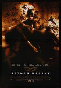 8z071 BATMAN BEGINS advance DS 1sh '05 great image of Christian Bale carrying Katie Holmes!