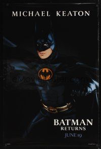 8z078 BATMAN RETURNS teaser 1sh '92 cool image of Michael Keaton as Batman!