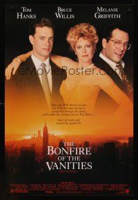 8z145 BONFIRE OF THE VANITIES DS 1sh '90 Tom Hanks, Bruce Willis & Melanie Griffith over New York!