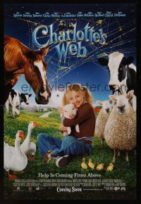 8z222 CHARLOTTE'S WEB advance DS 1sh '06 Dakota Fanning w/farm animals!