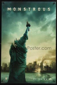 8z244 CLOVERFIELD teaser 1sh '08 wild image of destroyed New York & Lady Liberty decapitated!