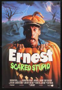8z364 ERNEST SCARED STUPID int'l DS 1sh '91 Alvin art of wacky Jim Varney screaming from pumpkin!