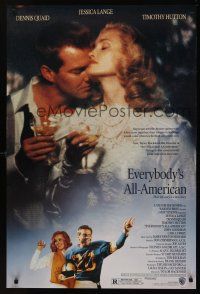 8z371 EVERYBODY'S ALL-AMERICAN 1sh '88 close-up of football player Dennis Quaid, Jessica Lange!