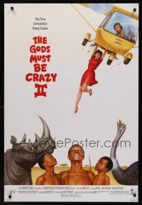 8z473 GODS MUST BE CRAZY 2 1sh '89 directed by Jamie Uys, wacky artwork of woman & plane!