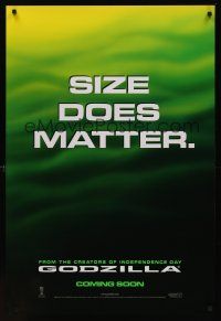 8z476 GODZILLA int'l teaser DS 1sh '98 Matthew Broderick, Jean Reno, American re-make!