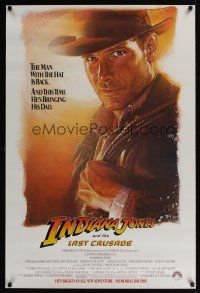 8z538 INDIANA JONES & THE LAST CRUSADE white advance 1sh '89 art of Ford & Sean Connery by Drew!