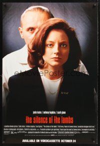 8z691 SILENCE OF THE LAMBS 2-sided video 1sh '90 great image of Jodie Foster & Anthony Hopkins!