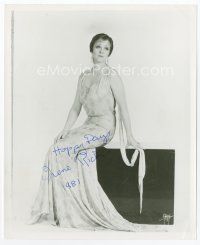9a062 IRENE RICH signed 8x10 REPRO still '81 great full-length seated portrait in cool dress!