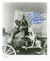 9a085 ROY ROGERS signed 8x10 REPRO still '80s great portrait with his German Shepherd dog Bullet!