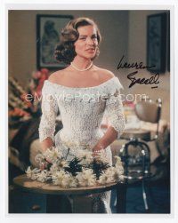 9a075 LAUREN BACALL signed color 8x10 REPRO still '90s full-length portrait in sexy lace dress!