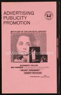 9a308 SECRET CEREMONY pressbook '68 Elizabeth Taylor, Mia Farrow, Joseph Losey directed!