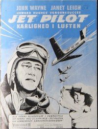 9a163 JET PILOT Danish program '57 art of aviator John Wayne, Janet Leigh, Howard Hughes