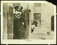9b253 DOG'S LIFE LC '18 Charlie Chaplin hiding behind fence sees policeman!