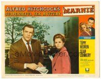 9b480 MARNIE LC #7 '64 Sean Connery & Tippi Hedren stare quizzically at the camera, Hitchcock!