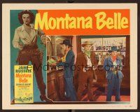 9b509 MONTANA BELLE LC #8 '52 female bandit Jane Russell holds up bank with Scott Brady!