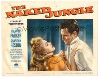 9b518 NAKED JUNGLE LC #3 '54 romantic close up of Charlton Heston & Eleanor Parker, George Pal