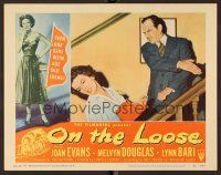 9b546 ON THE LOOSE LC #5 '51 c/u of Melvyn Douglas slapping bad girl Joan Evans on stairs!