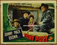9b593 PONY POST LC '40 Johnny Mack Brown stands with Nell O'Day & Dorothy Short by stagecoach!