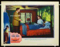 9b629 SECOND WOMAN LC #7 '50 Robert Young points gun at Betsy Drake sitting up in bed!