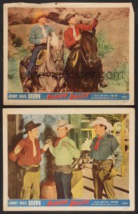 9c749 BLAZING BULLETS 2 LCs '51 Johnny Mack Brown on horseback & w/gun drawn on bad guys!