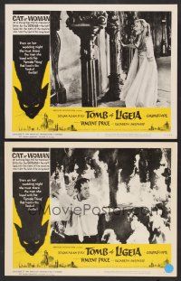 9c852 TOMB OF LIGEIA 2 LCs '65 Vincent Price, Roger Corman, Edgar Allan Poe, cool cat border art!