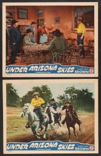 9c858 UNDER ARIZONA SKIES 2 LCs '46 Johnny Mack Brown, Reno Browne & Raymond Hatton on horseback!