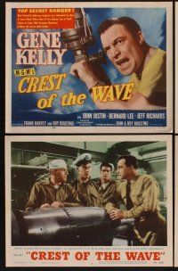 9c107 CREST OF THE WAVE 8 LCs '54 great close up of angry Gene Kelly at periscope of submarine!