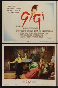 9c157 GIGI 8 LCs '58 pretty Leslie Caron, Maurice Chevalier & Louis Jourdan!