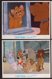9c263 OLIVER & COMPANY 8 LCs '88 many cartoon images of Walt Disney cats & dogs in New York City!