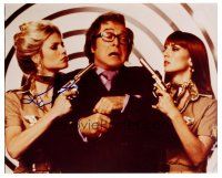 9d111 MICHAEL CAINE signed color 8x10 REPRO still '00s he has 2 sexy girls pointing guns at him!