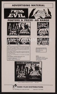 9d375 TWINS OF EVIL/HANDS OF THE RIPPER English pressbook supplement '72 horror double-bill!