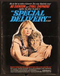 9d364 SPECIAL DELIVERY pressbook '76 art of sexy topless Cybill Shepherd & Bo Svenson with gun!