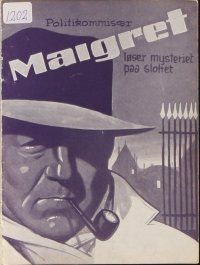 9d201 MAIGRET & THE ST. FIACRE CASE Danish program '59 art & photos of detective Jean Gabin!