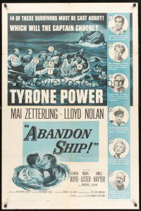 9e029 ABANDON SHIP 1sh '57 Tyrone Power & 25 survivors in a lifeboat which can hold only 12!