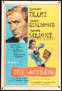 9e035 ACTRESS 1sh '53 Jean Simmons, cool close-up art of Spencer Tracy!