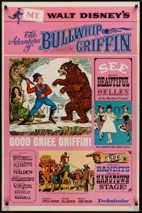 9e038 ADVENTURES OF BULLWHIP GRIFFIN style B 1sh '66 Disney, beautiful belles, mountain ox battle!