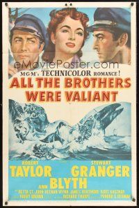 9e055 ALL THE BROTHERS WERE VALIANT 1sh '53 Robert Taylor, Stewart Granger, cool whaling artwork!