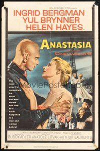 9e068 ANASTASIA 1sh '56 great romantic close up of Ingrid Bergman & Yul Brynner!