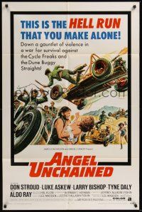 9e072 ANGEL UNCHAINED 1sh '70 AIP, bikers & hippies, this is the hell run that you make alone!