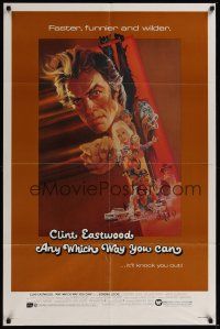 9e077 ANY WHICH WAY YOU CAN 1sh '80 cool artwork of Clint Eastwood & Clyde by Bob Peak!