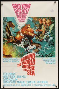 9e087 AROUND THE WORLD UNDER THE SEA 1sh '66 Lloyd Bridges, great scuba diving fantasy art!